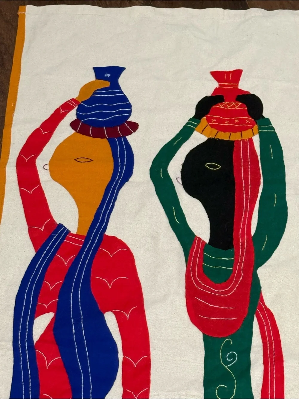 Vintage African‎ Applique Wall Hanging Textile Art Three Women Water Carriers